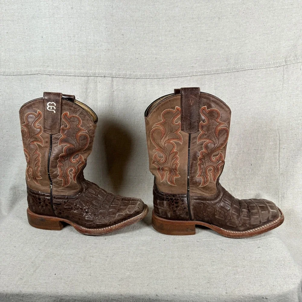 Anderson Bean 1070 Boys Brown Crocodile Square Toe Cowboy Boots‎ Size 12